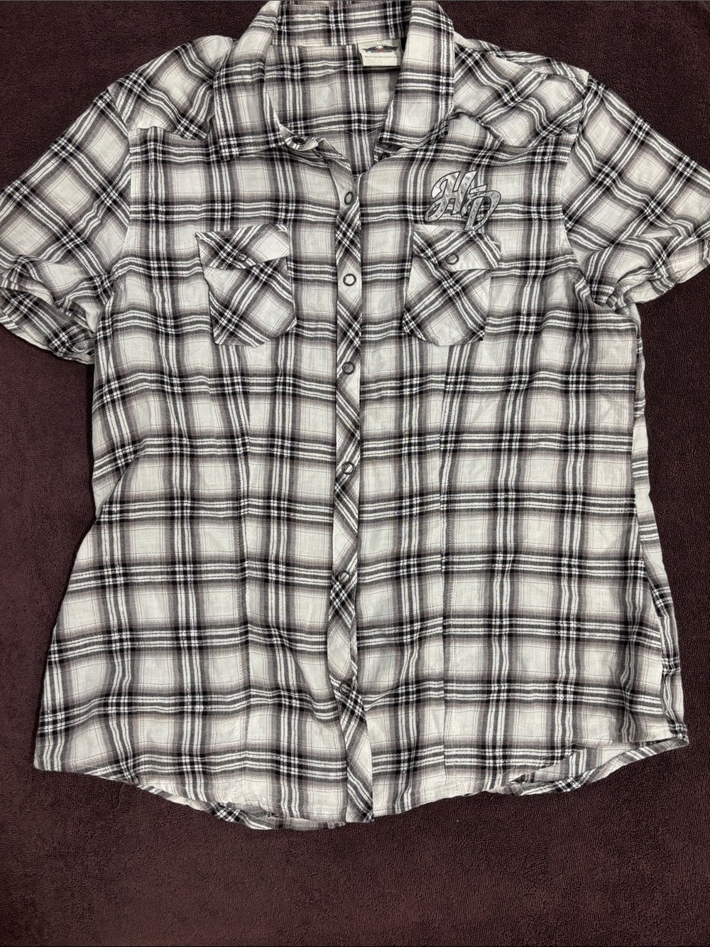Harley-Davidson Black and White Plaid Short-Sleeve Button Down Shirt